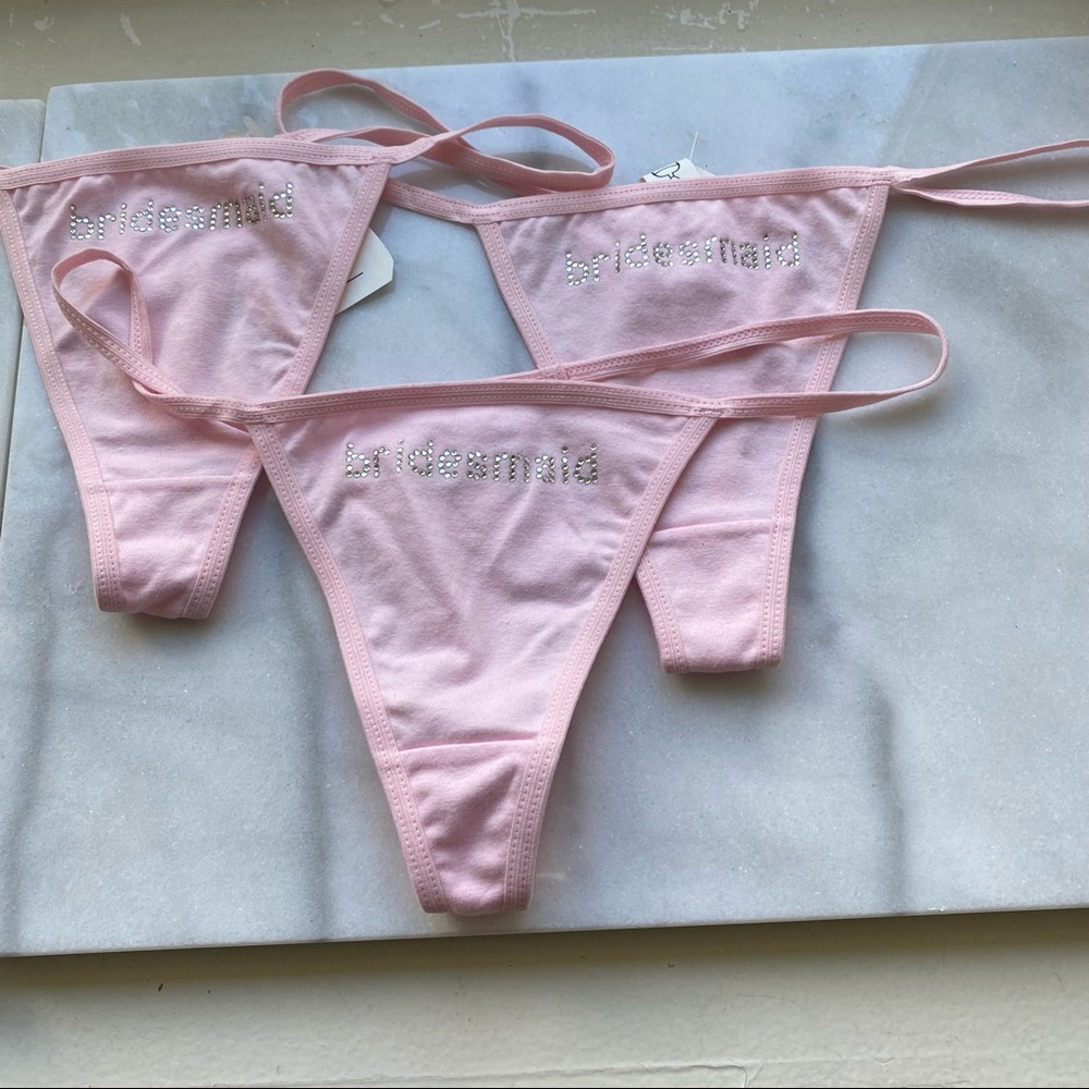 NWOT 3 x Wedding Rhinestone Bridesmaid Pink Thong Underwear